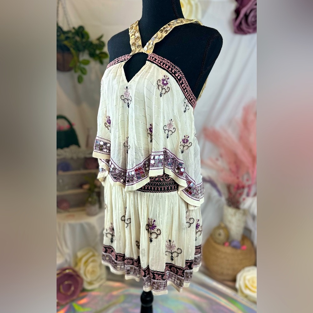 Free People Cream and Purple Mini Dress